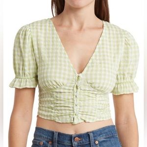 Freshman Gingham Short Sleeve Crop Top Size Small